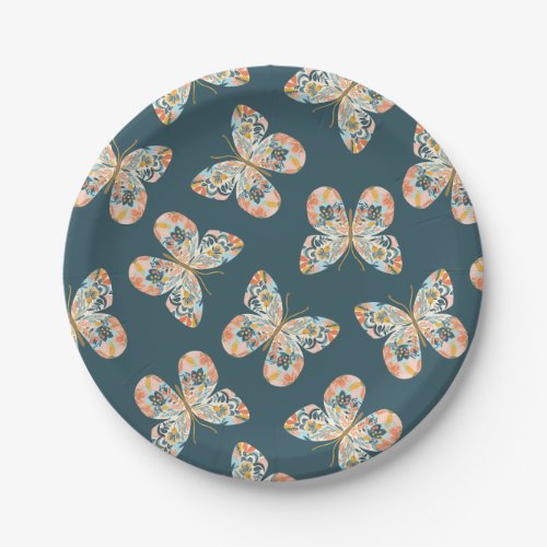 Floral Butterfly Patterned Baby Shower Paper Plates