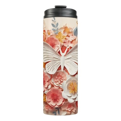 Floral  Butterfly _ Peach _ Slim Thermal Tumbler