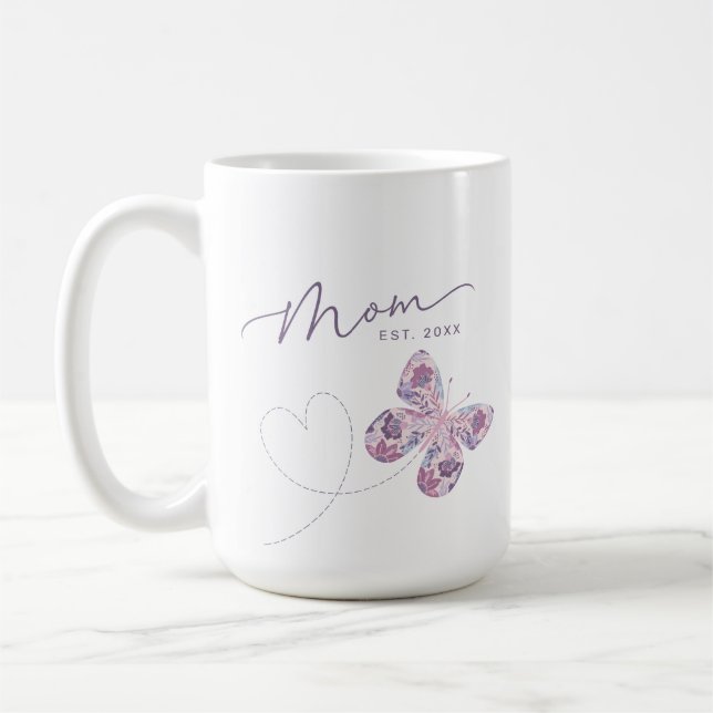 Floral Butterfly Personalized Mom Coffee Mug (Left)