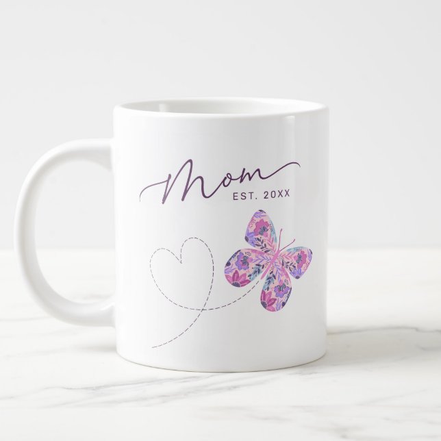 Floral Butterfly Personalized Mom Giant Coffee Mug (Left)