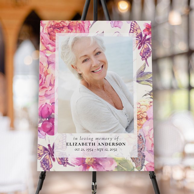 Floral Butterfly Photo Funeral Memorial Board (Creator Uploaded)
