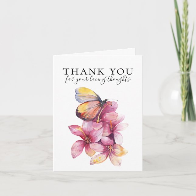 Floral Butterfly Photo Funeral Thank You Card (Front)