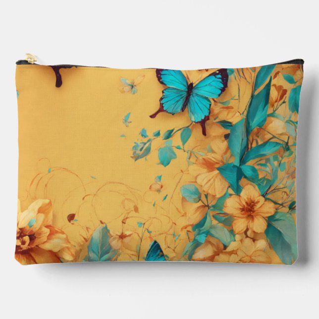 Floral Butterfly Print Accessory Pouch - Stylish a (Front)