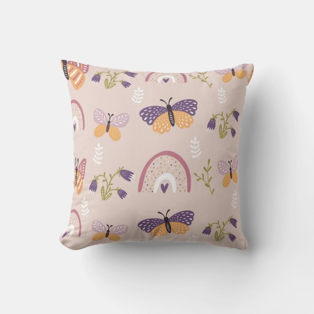 Floral Butterfly Rainbow Throw Pillow (Front)