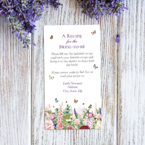 Floral  Butterfly Recipe Request Enclosure Card