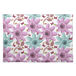 Floral Butterfly Seamless Pattern   Pink and Mint  Cloth Placemat