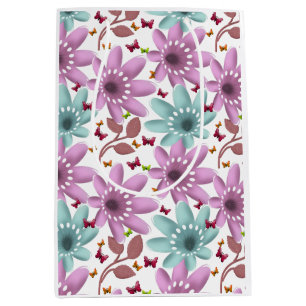Floral Butterfly Seamless Pattern   Pink and Mint  Medium Gift Bag