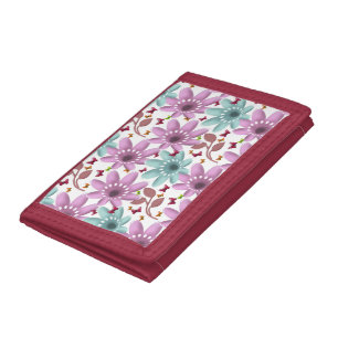 Floral Butterfly Seamless Pattern Pink and Mint Trifold Wallet