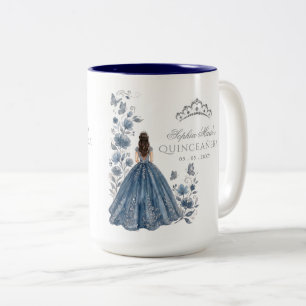 Floral Butterfly Silver Blue Tiara Quinceañera Two-Tone Coffee Mug