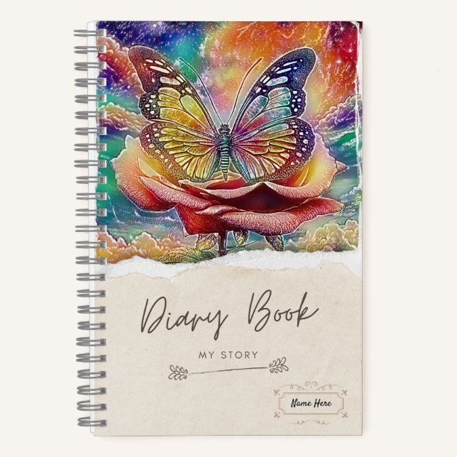 Floral Butterfly Spiral Notebook – Personalized (Front)