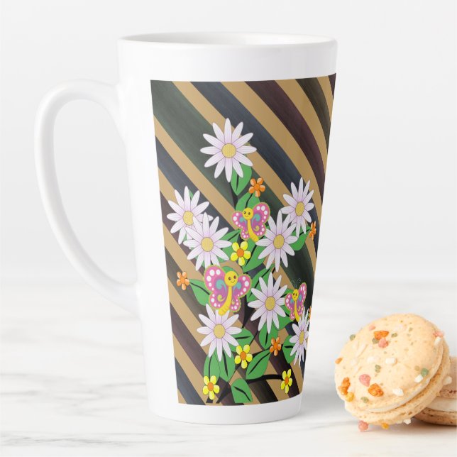 Floral Butterfly Stripe Latte Mug (In Situ)
