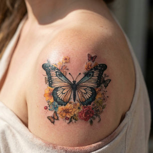 Floral Butterfly Temporary Tattoo Sheet