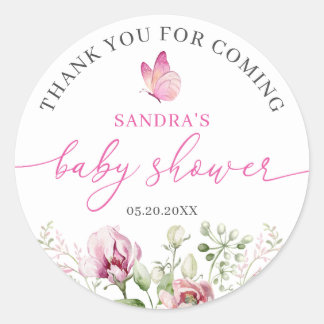 Floral Butterfly Thank You Baby Shower Classic Round Sticker