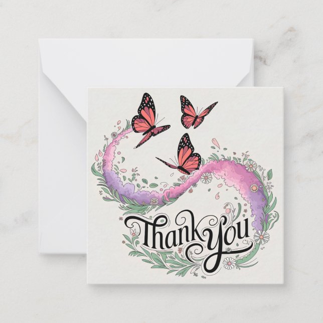 Floral Butterfly Thank You Note Card (Front)