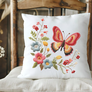 Floral Butterfly Throw Pillow