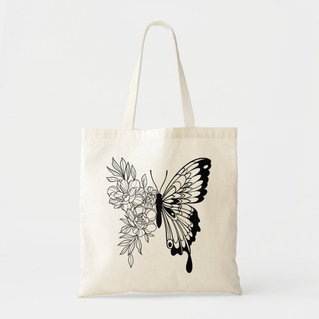 Floral butterfly Tote Bag (Front)