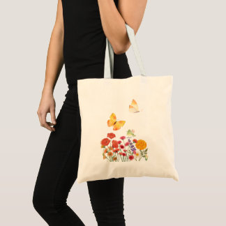Floral & Butterfly Tote Bag – Elegant Flowers and