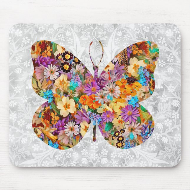 Floral Butterfly Vintage Style Mouse Pad (Front)