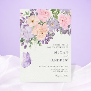 Floral butterfly wedding invitation