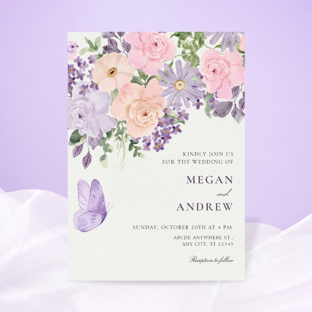 Floral butterfly wedding invitation (Creator Uploaded)
