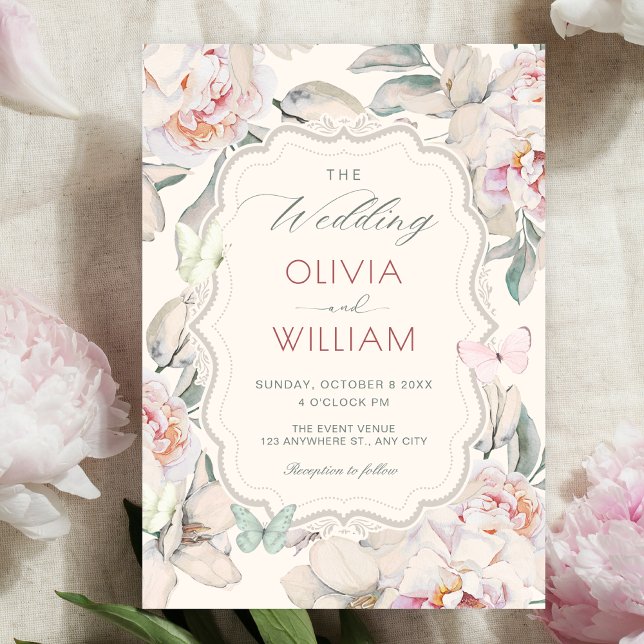 Floral butterfly wedding invitation (Creator Uploaded)