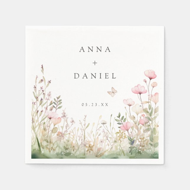 Floral Butterfly Wedding Napkins (Front)
