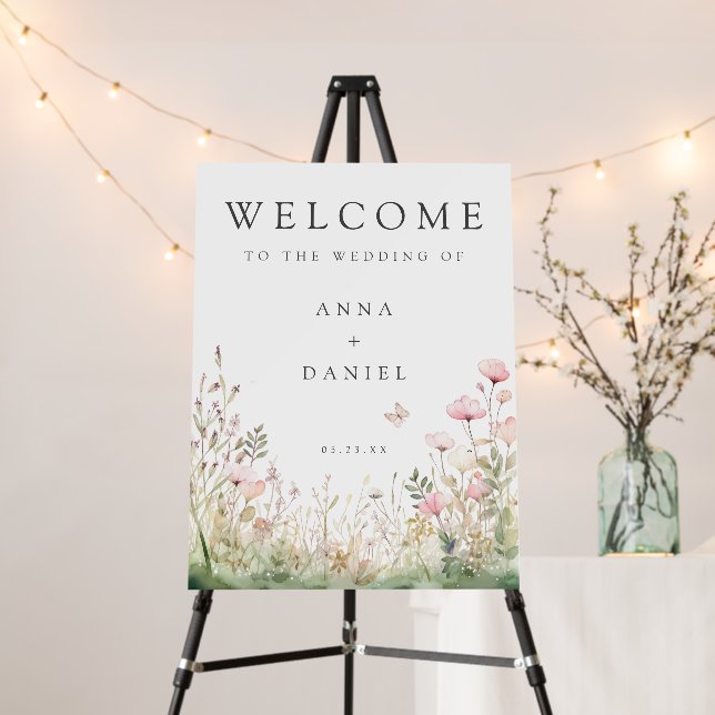 Floral Butterfly Wedding Welcome Sign (In Situ (Stand))