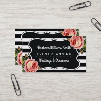 Floral Bw Brackets | Stripes Event Planning Business Card by hhbusiness at Zazzle