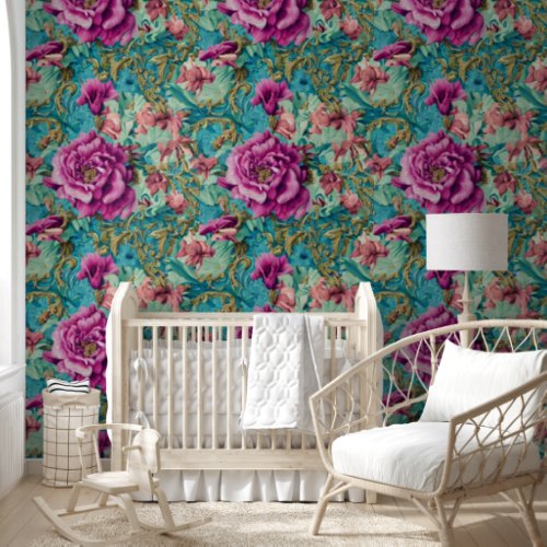Floral Byzantine country cottage flower mural Wallpaper