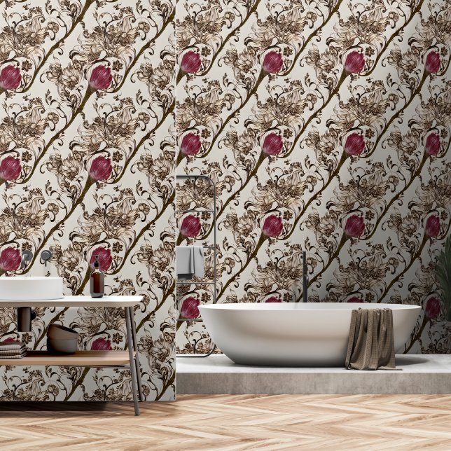 Floral Byzantine vintage flower wall mural Wallpaper (Bathroom)