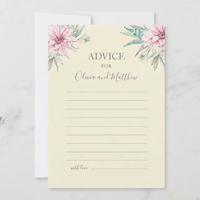 Floral cactus and succulent. Botanical wedding Advice Card | Zazzle