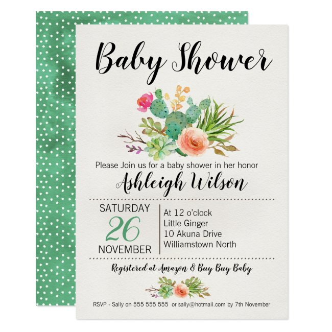Floral Cactus Baby Shower Invitation