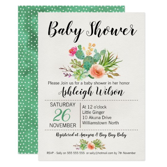 Floral Cactus Baby Shower Invitation Zazzle Com