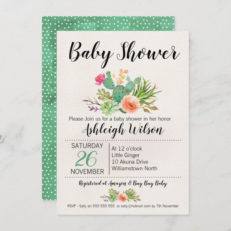 Floral Cactus Baby Shower Invitation | Zazzle