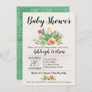 Floral Cactus Baby Shower Invitation