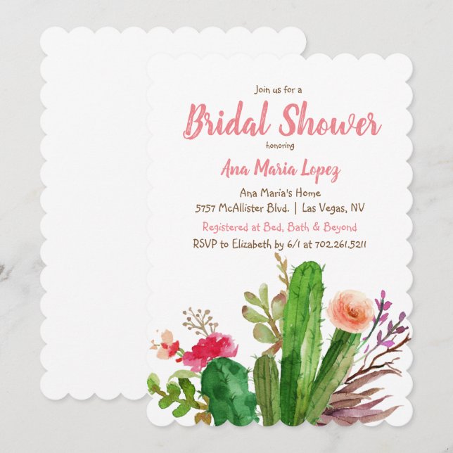 Floral Cactus Bridal Shower Invitation (Front/Back)