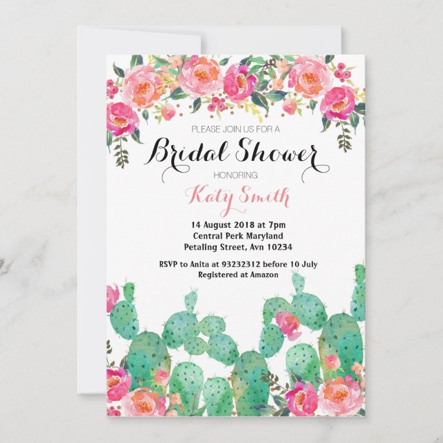 Floral Cactus Bridal Shower Invitation (Front)