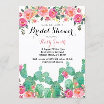 Floral Cactus Bridal Shower Invitation by HappyPartyStudio at Zazzle