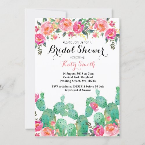 Floral Cactus Bridal Shower Invitation