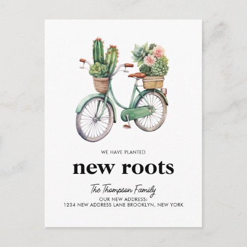 Floral Cactus Cacti Bicycle New Roots Moving Announcement Postcard