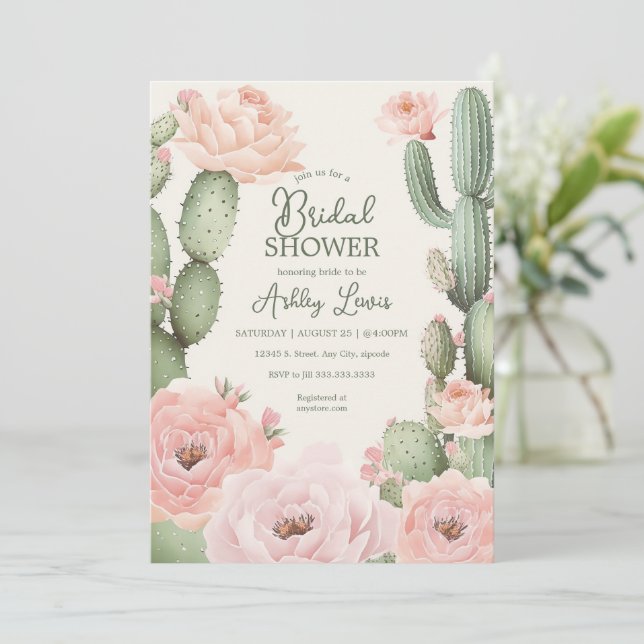 Floral Cactus Fiesta Bridal Boho  Invitation (Standing Front)