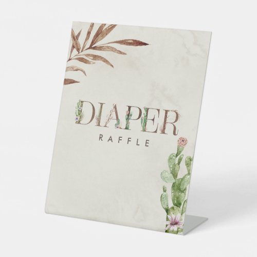 Floral Cactus Leather Baby Shower Diaper Raffle Pedestal Sign