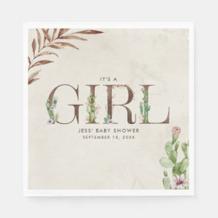 Floral Cactus Leather Girl Baby Shower Napkins