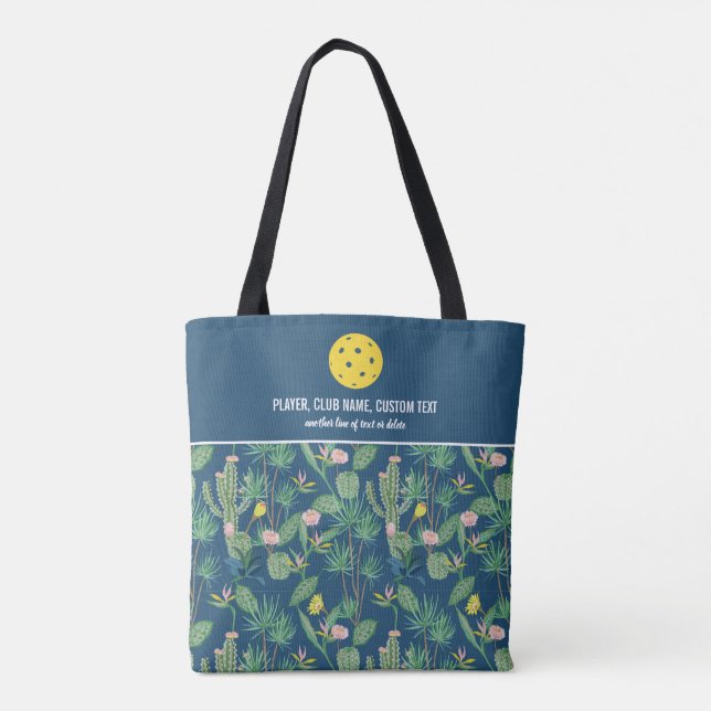 Floral Cactus Pattern Custom Pickleball Paddle Tote Bag (Back)