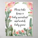 Floral Cactus Please Take A Baby Succulent Poster at Zazzle