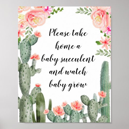 Floral Cactus Please Take A Baby Succulent Poster