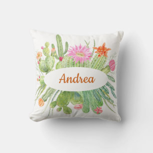 Floral Cactus Southwest monogram Pillow