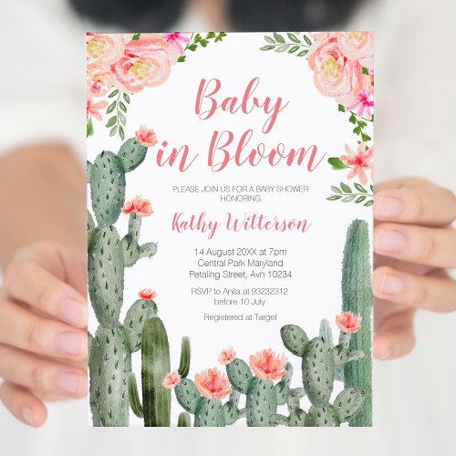 Floral Cactus Succulent Baby in bloom  Invitation