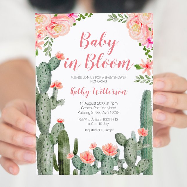 Floral Cactus Succulent Baby in bloom  Invitation (Creator Uploaded)