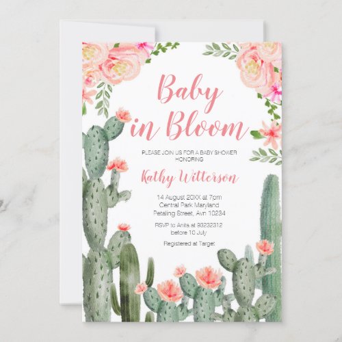 Floral Cactus Succulent Baby in bloom  Invitation